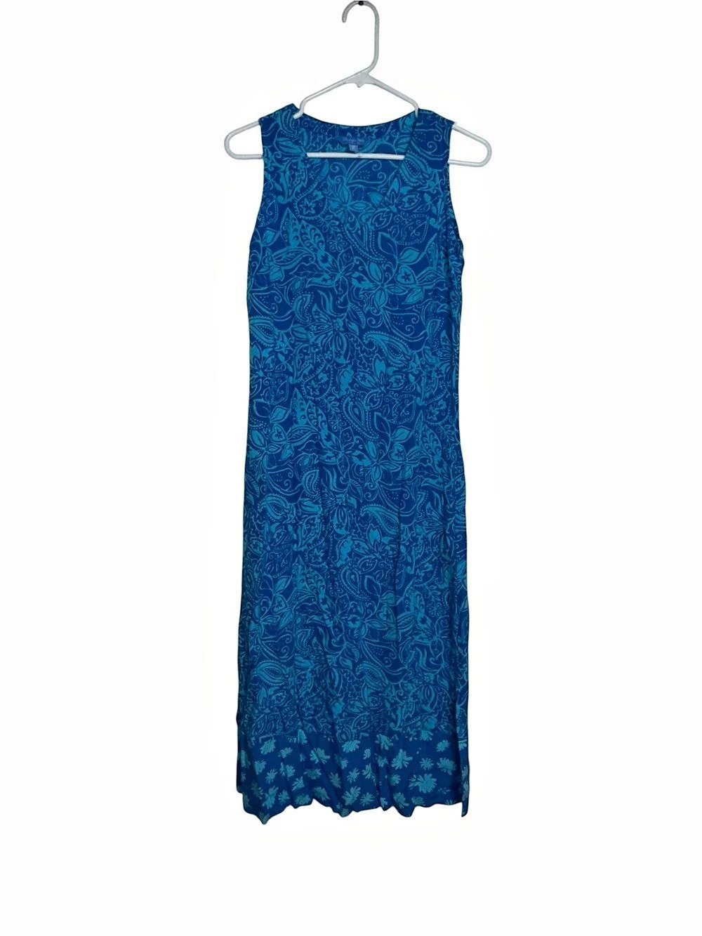Blue Ginger Blue Paisley Floral Sleeveless Midi Dress XS Hawaiian Boho